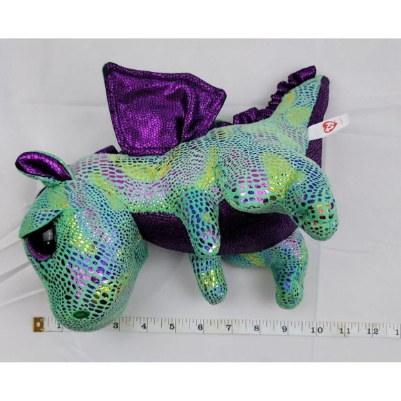 Ty Cinder The Dragon 10" Plush Stuffed Green Purple Shiny Metallic Scales 2017 - Picture 11 of 12